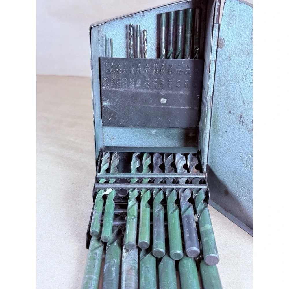 Vintage HUOT Drill Index 1/16-1/2 by 1/64 Metal Case w Drill Bits St Paul USA